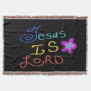 Jesus is LORD Colourful Script Black Throw Blanket