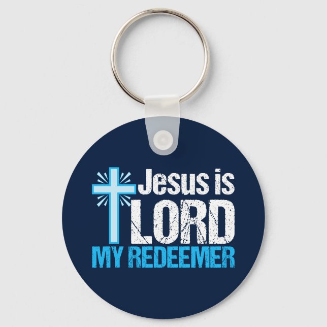 Jesus is Lord My Redeemer Christian Cross Church Keychain (Front)
