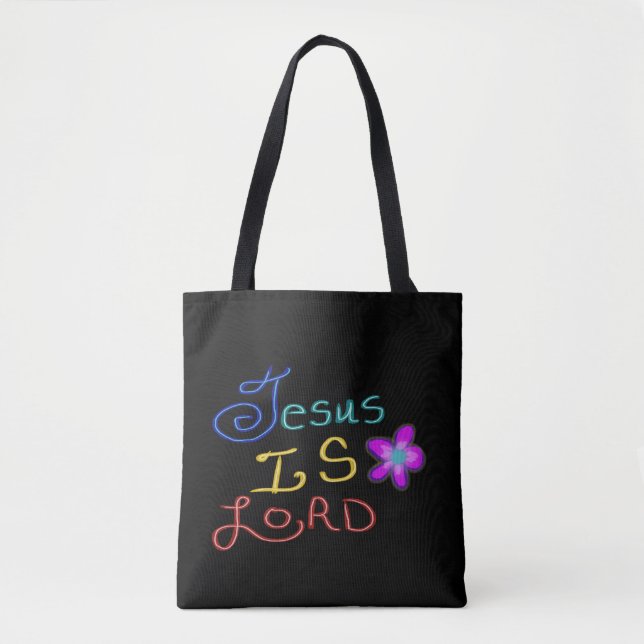 Jesus is LORD with Pink Flower Custom Name Tote Bag (Front)