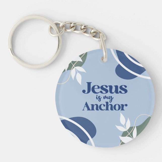 Jesus is My Anchor Floral Christian Gift  Keychain (Front)