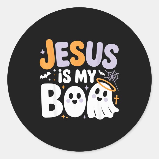 Jesus Is My Boo Cute Christian Halloween Ghost Fun Classic Round Sticker (Front)