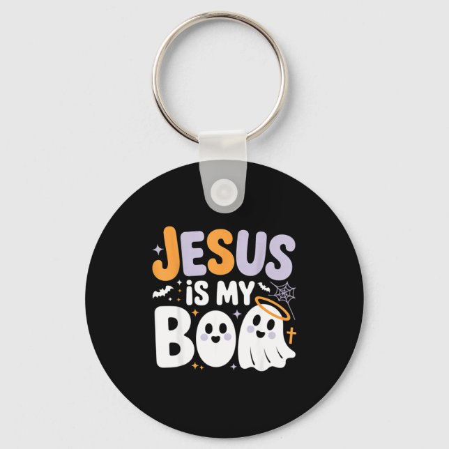 Jesus Is My Boo Cute Christian Halloween Ghost Fun Keychain (Front)