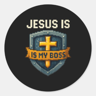 Jesus Is My Boss Christian Shield Superhero _4  Classic Round Sticker