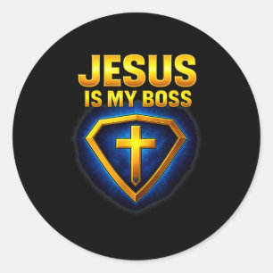 Jesus Is My Boss Christian Shield Superhero _5  Classic Round Sticker