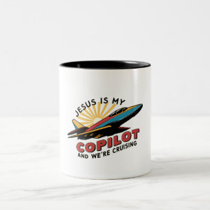 Jesus Is My Copilot And We're Cruising Funny   Two-Tone Coffee Mug
