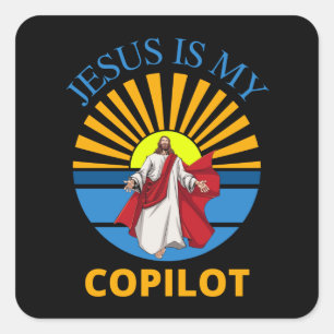 JESUS IS MY COPILOT SQUARE STICKER