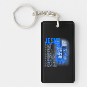 Jesus Is My God King My Lord My Savior Blue Lion Keychain