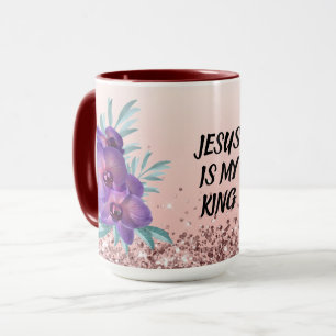 Jesus Is My King - Custom Text Floral Mug