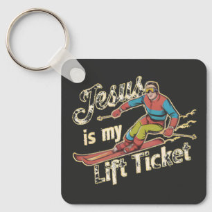 Jesus Is My Lift Ticket Funny Christian Saying Keychain