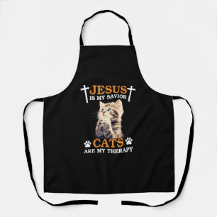 Jesus is My Saviour Cat are My Therapy Christians Apron