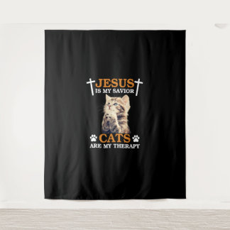 Jesus is My Saviour Cat are My Therapy Christians  Tapestry