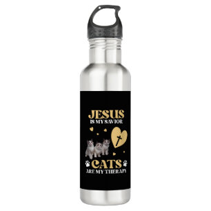 Jesus Is My Saviour Cats Are My Therapy Christian  710 Ml Water Bottle