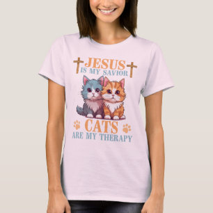 Jesus is My Saviour Cats Are My Therapy Christian T-Shirt