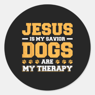 Jesus Is My Saviour Dogs Are My Therapy Classic Round Sticker
