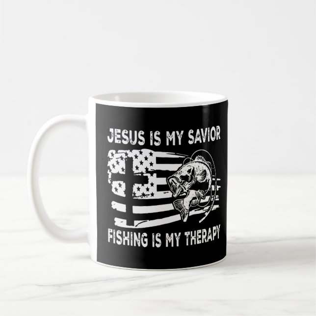 Jesus Is My Saviour Fishing is My Therapy American Coffee Mug (Left)