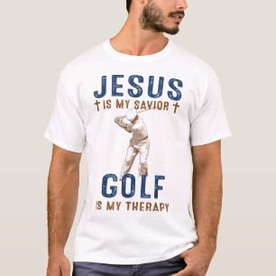 Jesus is My Saviour Golf is My Therapy Funny Golf  T-Shirt