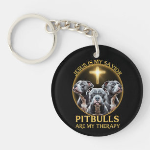 Jesus Is My Saviour Pitbulls Are My Therapy Funny Keychain