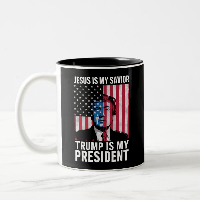 Jesus Is My Saviour Trump Is My President 2024 Two-Tone Coffee Mug (Left)