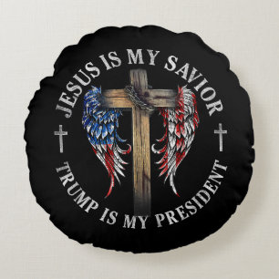 Jesus Is My Saviour Trump Is My President 2024 USA Round Pillow