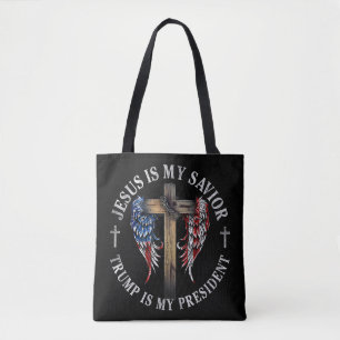 Jesus Is My Saviour Trump Is My President 2024 USA Tote Bag