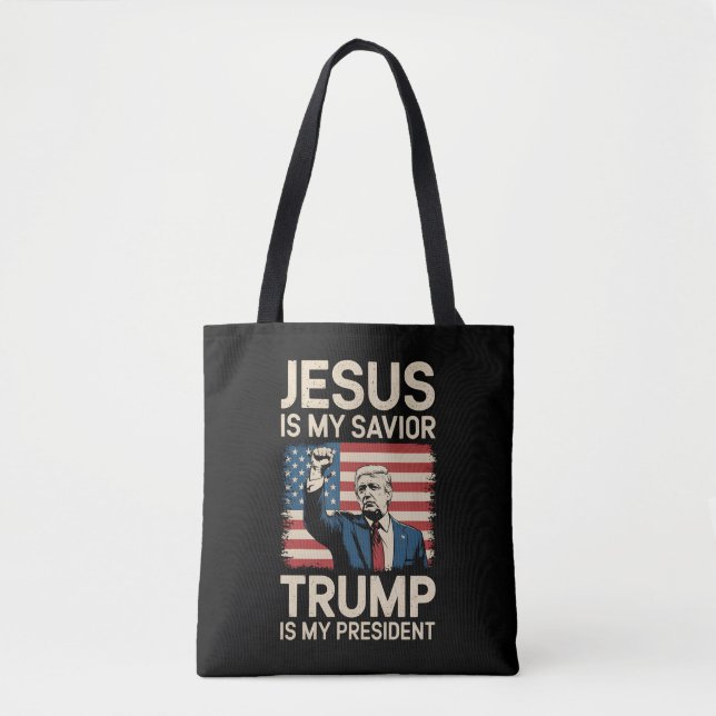 Jesus Is My Saviour Trump Is My President 47 USA Tote Bag (Front)