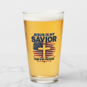 Jesus is My Saviour Trump is My President Funny Glass