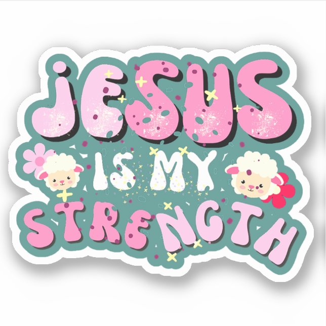 Jesus is my Strength Cute Lamb Cartoon Typography (Front)