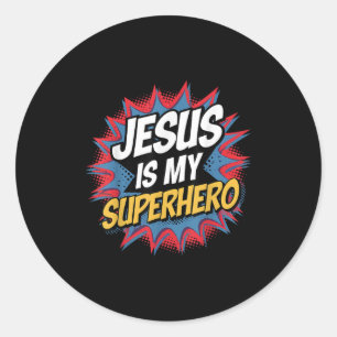 Jesus Is My Superhero Christian Kid Boy God Son Go Classic Round Sticker