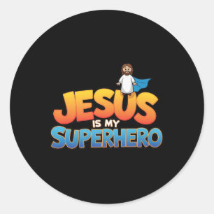Jesus Is My Superhero Christian Men Boy God Son Go Classic Round Sticker