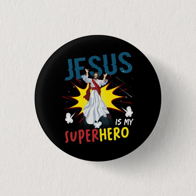 Jesus Is My Superhero Cute Powerful Christian Comi 1 Inch Round Button (Front)