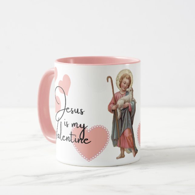 Jesus is My Valentine Pink Hearts Religious Mug (Front Left)