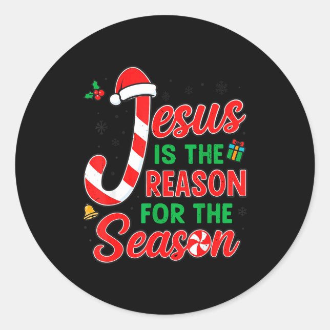 Jesus Is Reason For Season Christian Christmas Pjs Classic Round Sticker (Front)