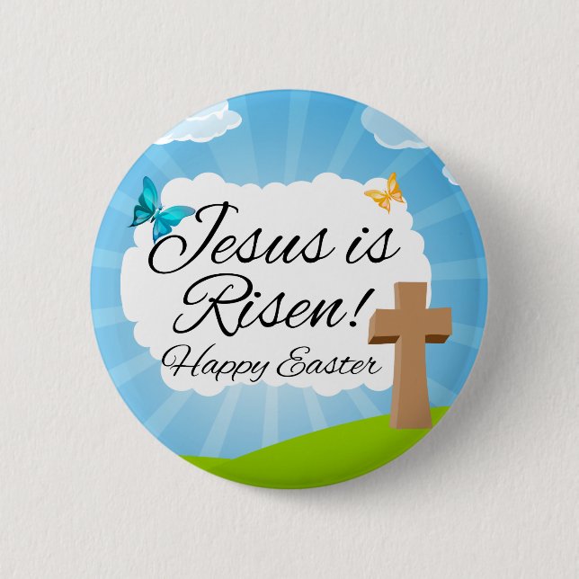 Jesus is Risen, Christian Easter 2 Inch Round Button (Front)