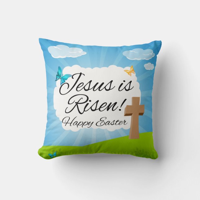 Jesus is Risen, Christian Easter Throw Pillow (Front)