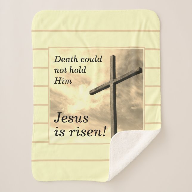 JESUS IS RISEN Cream Easter Sherpa Blanket (Front)