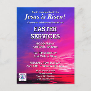 JESUS IS RISEN Easter Church Services Invitation Postcard