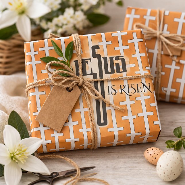 Jesus Is Risen _retro orange cross pattern Wrapping Paper (Creator Uploaded)