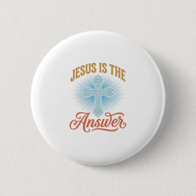 Jesus Is the Answer Christian Cross Vector Design_ 2 Inch Round Button (Front)