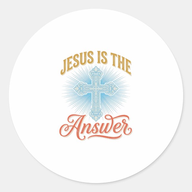 Jesus Is the Answer Christian Cross Vector Design_ Classic Round Sticker (Front)