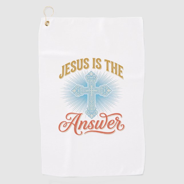 Jesus Is the Answer Christian Cross Vector Design_ Golf Towel (Front)