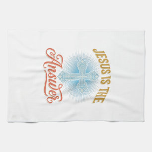 Jesus Is the Answer Christian Cross Vector Design_ Kitchen Towel
