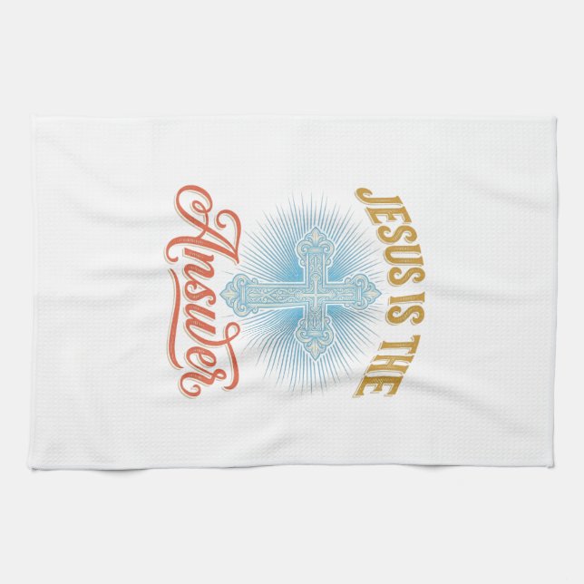 Jesus Is the Answer Christian Cross Vector Design_ Kitchen Towel (Horizontal)