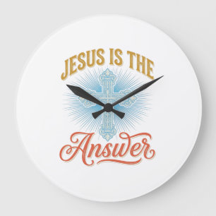 Jesus Is the Answer Christian Cross Vector Design_ Large Clock