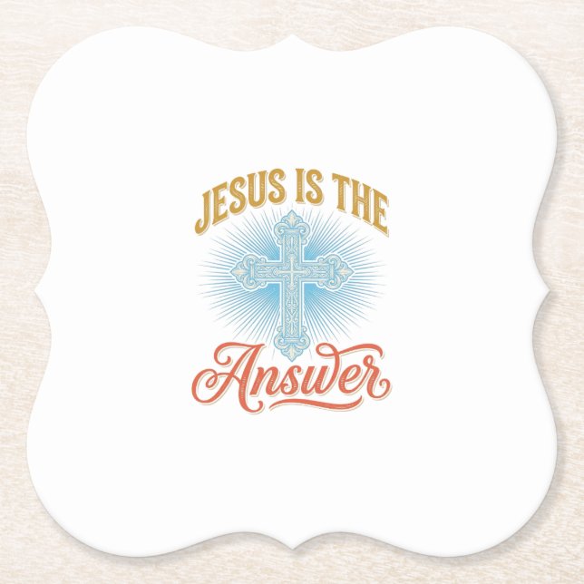 Jesus Is the Answer Christian Cross Vector Design_ Paper Coaster (Front)