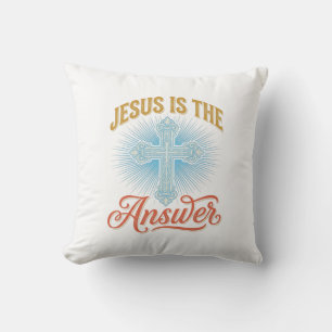 Jesus Is the Answer Christian Cross Vector Design_ Throw Pillow