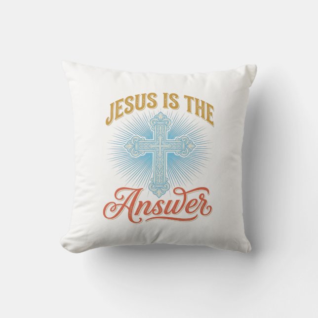 Jesus Is the Answer Christian Cross Vector Design_ Throw Pillow (Front)