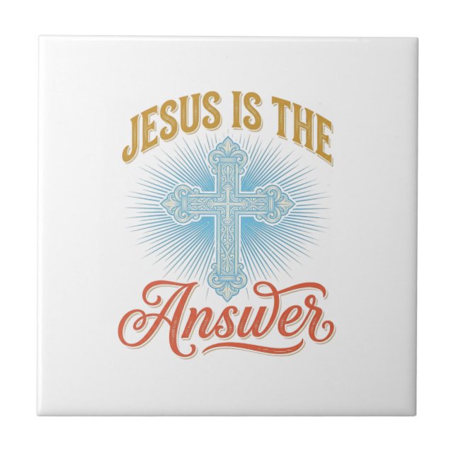 Jesus Is the Answer Christian Cross Vector Design_ Tile (Front)