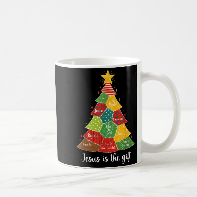 Jesus Is The Gift Christmas Tree Patchwork Scriptu Coffee Mug (Right)