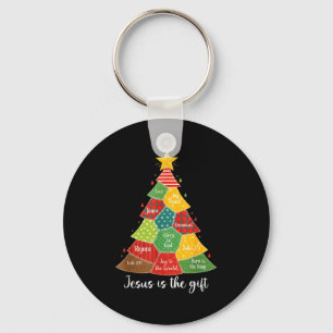 Jesus Is The Gift Christmas Tree Patchwork Scriptu Keychain