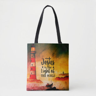 Jesus is the Light of the World Bible Verse Tote Bag